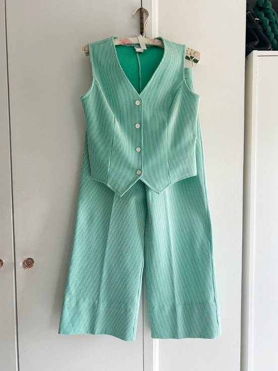 Pants - Vintage green & white stripe pant set